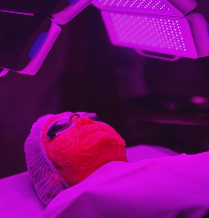 Seduta di fotobiomodulazione LED con luce blu e rossa